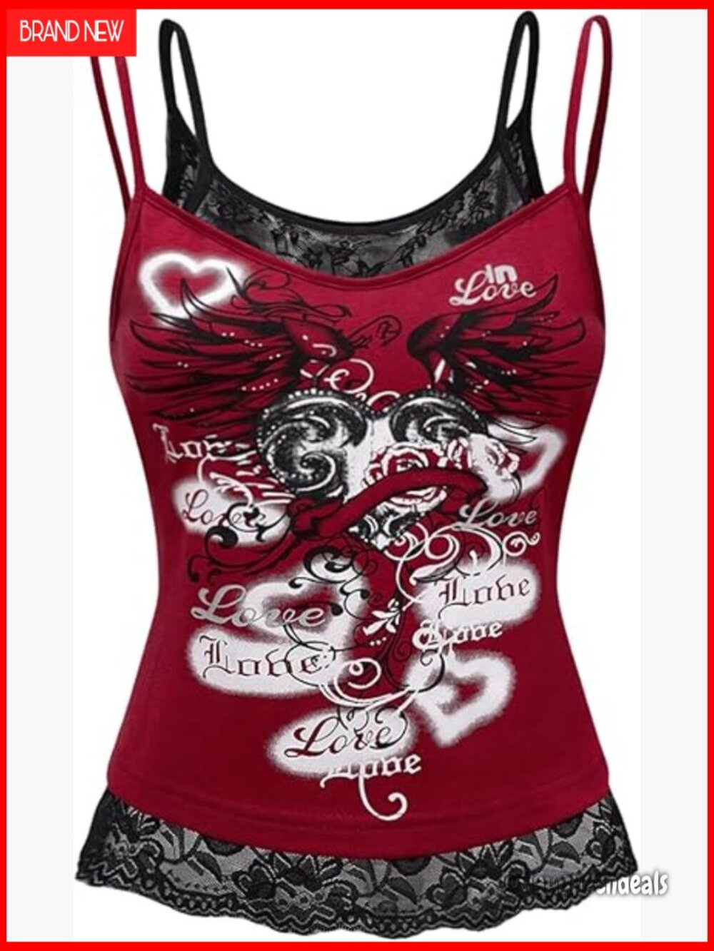 Y2K Gothic Graphic Cami Top Lace Trim Spaghetti Strap Crop Tank Top - Picture 1 of 5